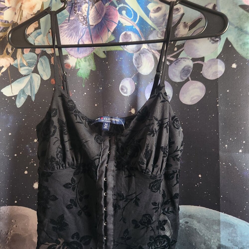 (Ross) black floral gothic top size medium